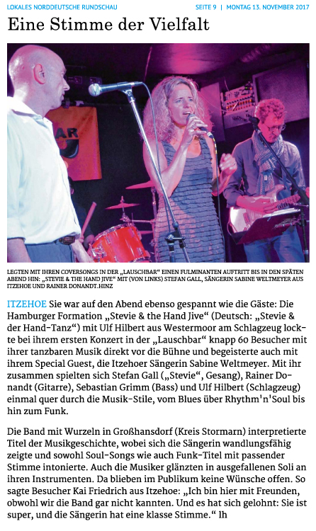 Bild eines Artikels über Stevie and the Hand Jive in der Norddeutschen Rundschau